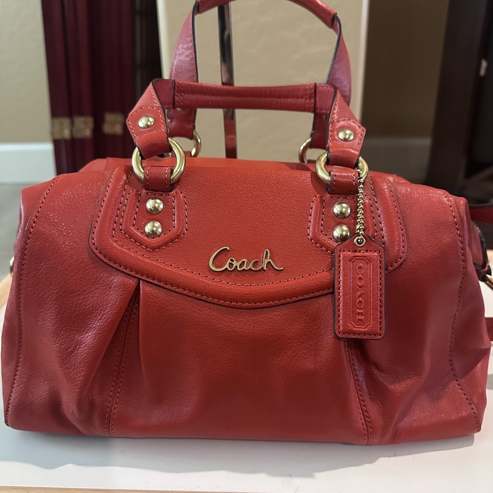Coach Red Leather Satchel with Gold Hardware